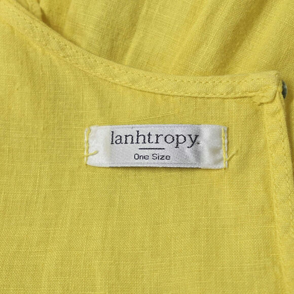 LANHTROPY Tiered Babydoll Dress Womens One Size Yellow Linen Lagenlook Resort - Picture 2 of 13